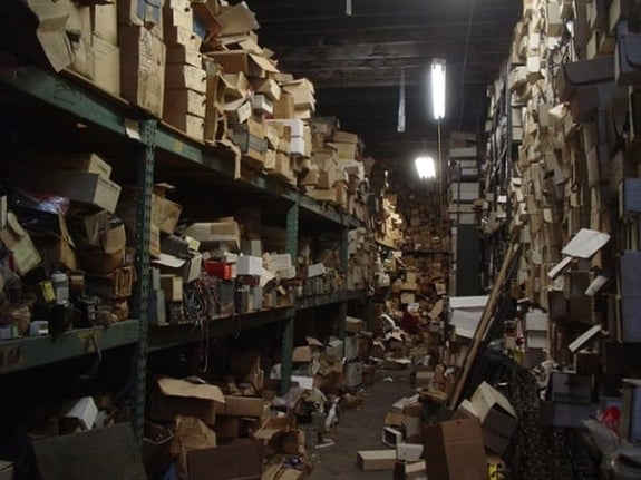 messy boxes in a storage room
